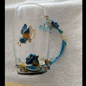 Glass Flower Cup with Tea Spoon and Coaster